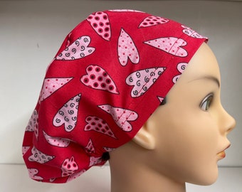 Womens Less Is More (LIM) Scrub Hat Chemo Cap Red White Pink Hearts Valentines Day
