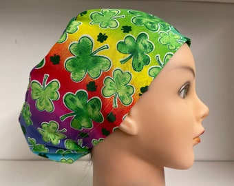 Womens Less Is More (LIM) Scrub Hat Chemo Cap Green Rainbow St Patrick’s Day