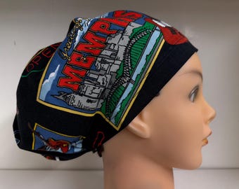 Womens Hybrid Style Surgical Scrub Hat Chemo Cap Black Memphis Tennessee