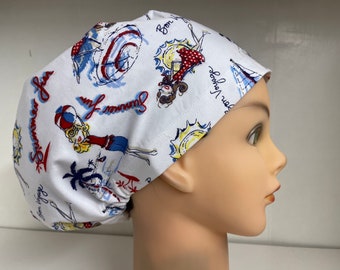 Womens Hybrid Style Surgical Scrub Hat Chemo Chef Cap Cruise Summer Vacation