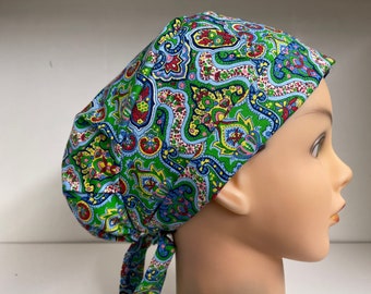 Scrub Hat Chemo Chef Surgical Cap Women's Banded Jr. Junior Blue Kaleidoscope