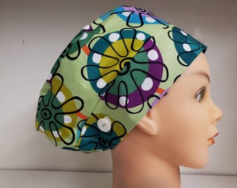 Womens Bypass Banded Style Scrub Hat Chemo Cap Button with Toggle Green McMay