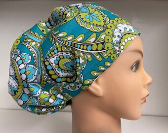 Women's Hybrid Style Scrub Hat  Chemo Cap Teal Blue Green