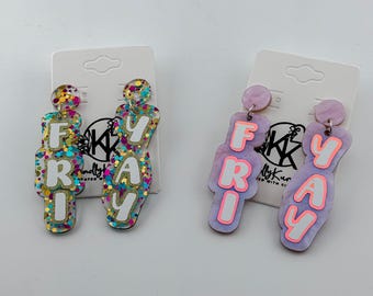 FRI YAY Fun Teacher Earrings Acrylic Cute Statement Teacher Danglers