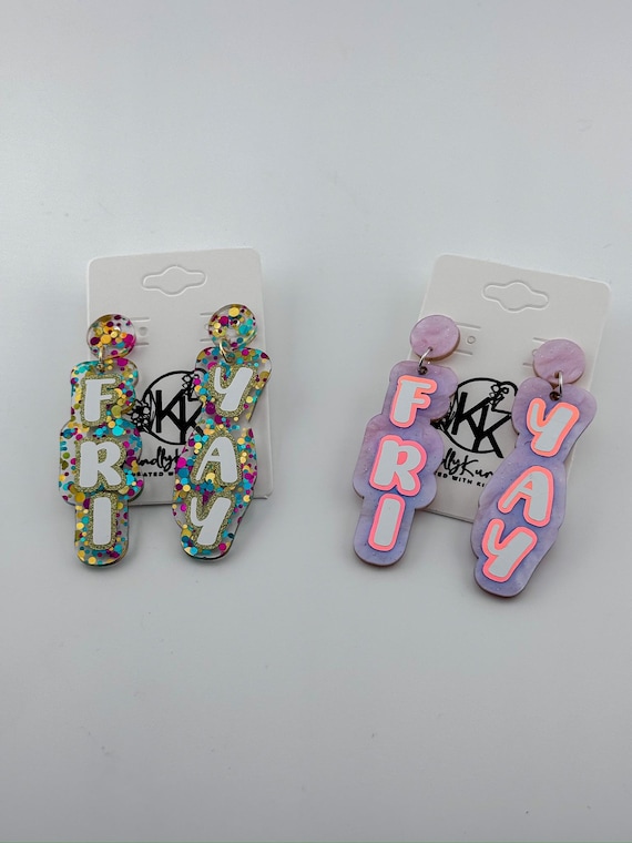 FRI YAY Fun Teacher Earrings Acrylic Cute Statement Teacher Danglers