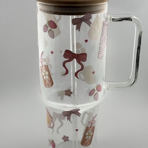 40oz Glass Tumbler Trendy 40oz Tumbler Girly Glass Tumbler Springtime Big Tumbler With Bamboo Lid