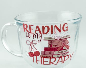 Reading is my Therapie Glasbecher, Geschenk für Buchliebhaber (Handwäsche)