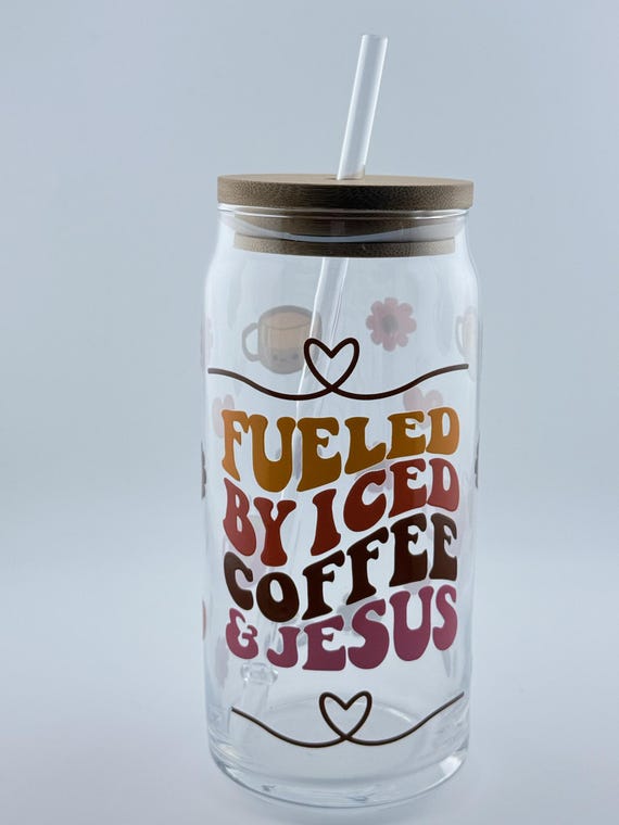 Fueled by Iced Coffee and Jesus 16oz Glass Cup
