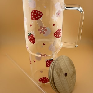 40oz Glass Tumbler Trendy 40oz Tumbler Girly Glass Tumbler Springtime Big Tumbler With Bamboo Lid