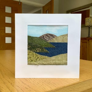 Textile Art Lakeside Card: Sewn Fabric Landscape, Lake District Scene