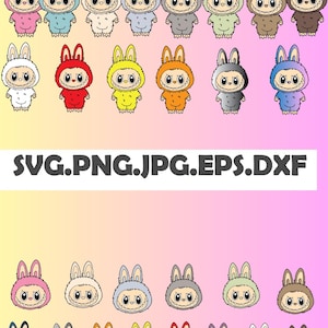 Lot Labubu png SVG | Clipart monstre mignon | Lapin kawaii PNG | Fichiers Cricut | Fichiers découpés Dxf EPS | Téléchargement numérique pour sublimation