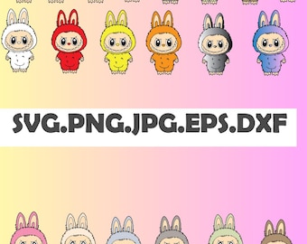 Labubu Design Svg Png Bundle | Cute Monster Clipart | Kawaii Rabbit PNG | Cricut Files | Dxf EPS Cut Files | Digital Download  Sublimation
