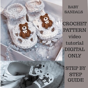 easy Baby Sandals Crochet Pattern | cute Newborn Booties with Bear Applique | Digital PDF + Video Tutorial | Summer Baby Shoes (0–3 Months)