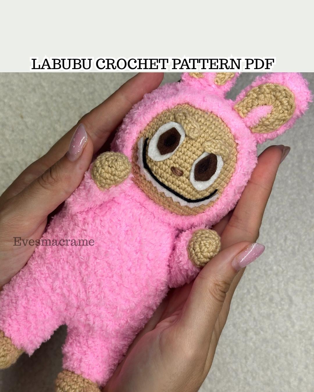 Labubu chrochet pattern,Amigurumi bunny toy,Cute plush animal tutorial,video and pdf digital DIY,instant download labubu
