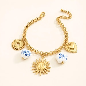 Bracelet à breloques charms doré personnalisé en acier inoxydable grigri , créer votre collier sur mesure cadeau anniversaire femme