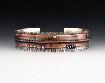 Druid - Copper and Silver riveted mixed metal natural woodland cuff