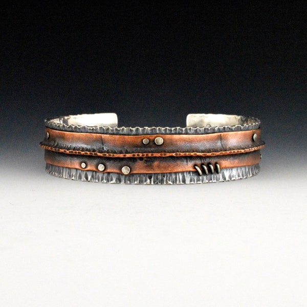 Druid - Copper and Silver riveted mixed metal natural woodland cuff