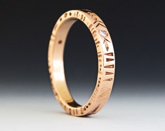 Totem - textured 14k rose gold wedding band with diamonds - size 10.25
