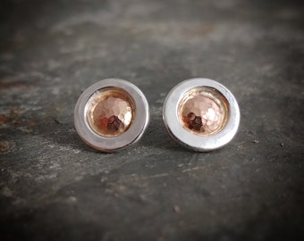 Solar Earrings - handmade silver and rose gold post earrings