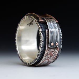 Tension - mixed metal men's ring with mokume, sterling silver, and copper