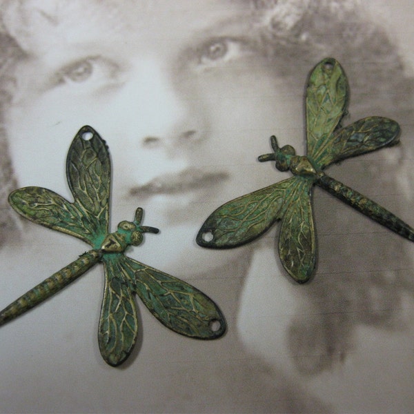 Verdigris Patina Dragonfly Charms 2 Holes 324VER x2