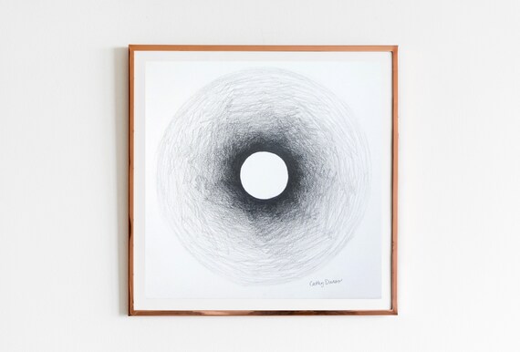Noir Et Blanc Cercle Minimaliste Art Dessin Au Crayon Graphite Original