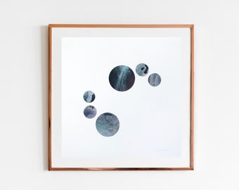 Space Art, Circle Art, Planets, Solar System Wall Art, Original Collage on Paper, Abstract Mixed Media Collage Art