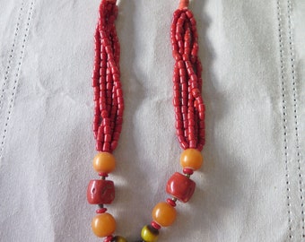Vintage Tibetian Red Coral Beaded Brass Necklace