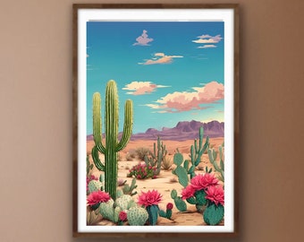 Impresión artística de cactus bohemios del desierto: póster mate con paisaje del suroeste