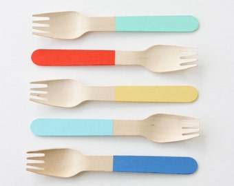 25 Color Block Wooden Forks