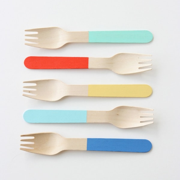 25 Color Block Wooden Forks