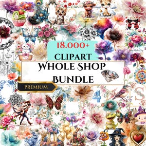WHOLE SHOP 19.000+ Clipart Bundle, Animals, Frames, Flowers, Borders, Greenery, Alphabets, Mandalas, Hearts, Summer, Spring, Birthday, Cats