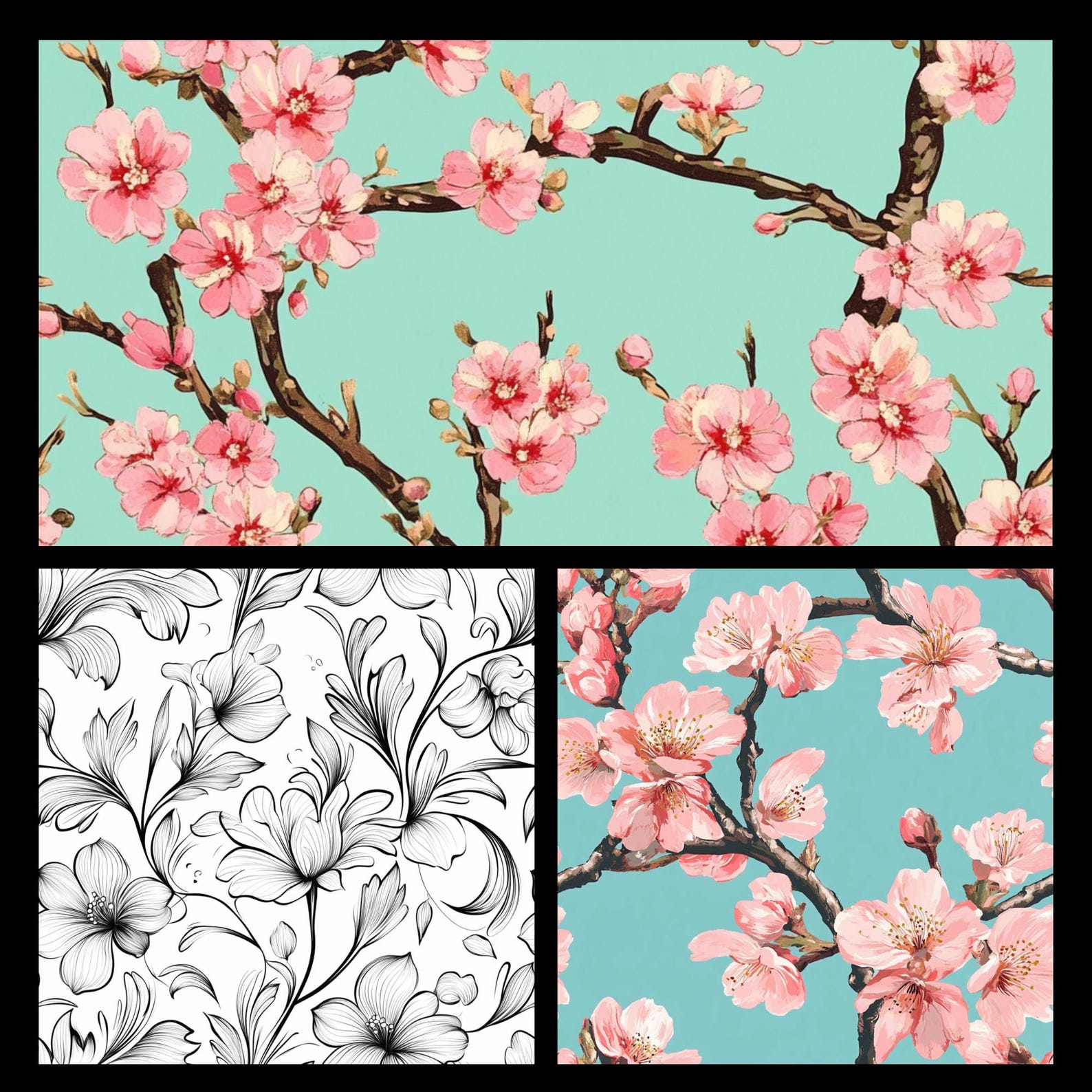 Watercolor Floral Digital Paper Set - Floral Seamless Pattern - Digital ...
