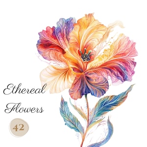42 PNG BLUMEN Ungewöhnliche verträumte magische Clip-Arts (300 dpi, kommerzielle Nutzung, Bündel, Aquarell, alkoholfreie Tinte) orange, lila, pink, blau