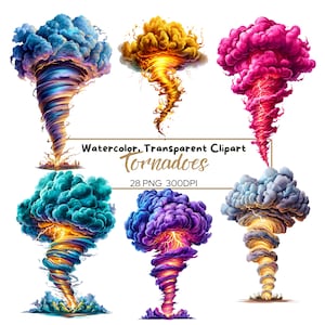 28 PNG Tornado Clipart Bundle | Tornadoes Illustrations | Nature Lightning Tornado with glow | Digital Download | Colorful Tornadoes