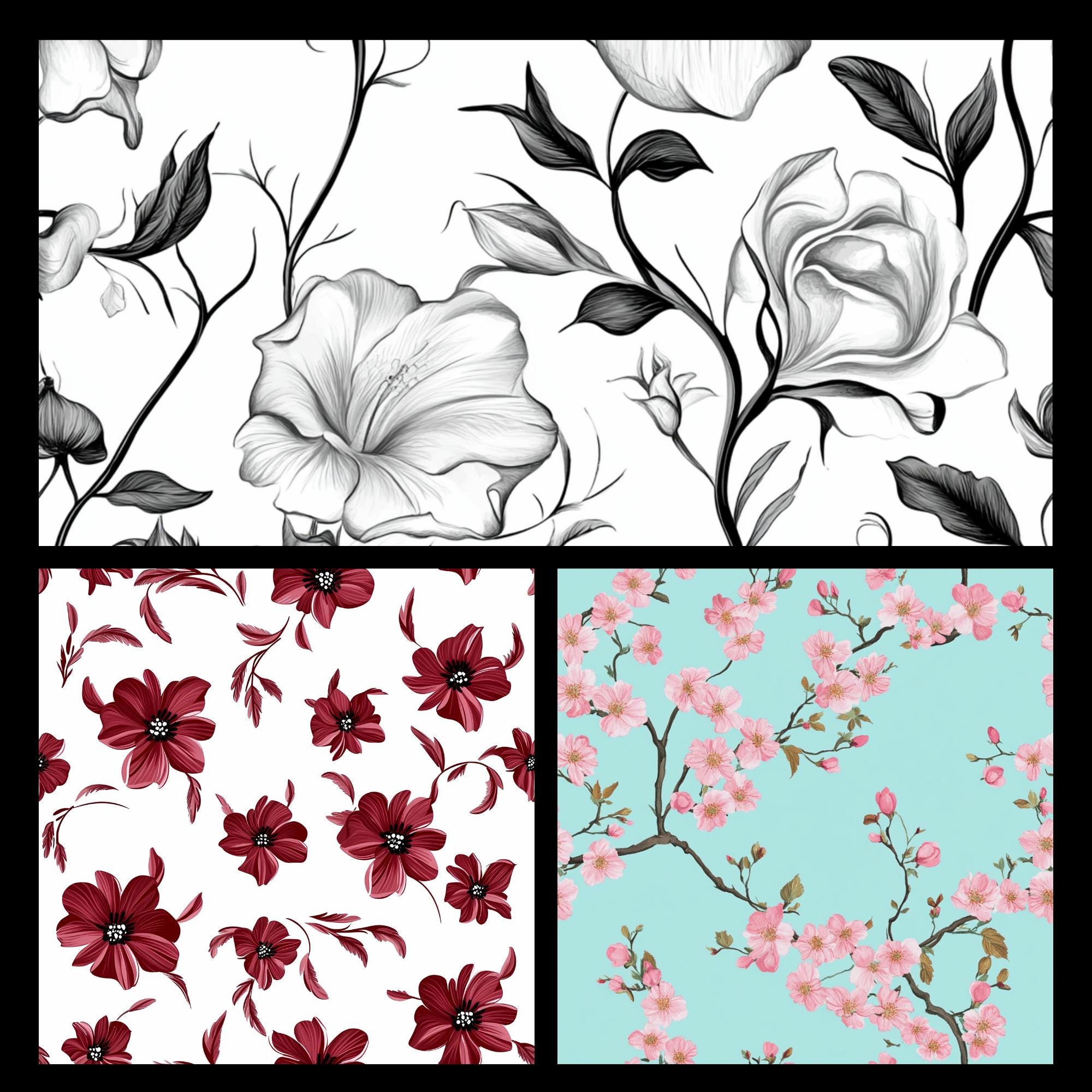 Watercolor Floral Digital Paper Set - Floral Seamless Pattern - Digital ...