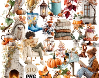 Autumn Clipart Bundle: Watercolor Pumpkins, Animals, Sweaters (PNG Digital Download)