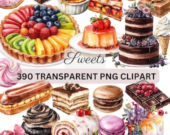 390 PNG スイーツ クリップアート、透明、水彩画、ケーキ、マカロン
