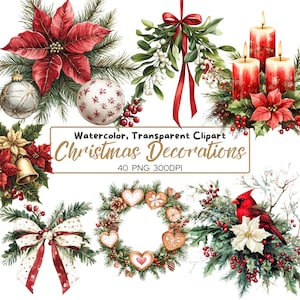 40 Cliparts de Decorações de Natal Clássicas PNG | Enfeites de Natal Vintage | Download Digital para Artesanato e Projetos "Faça Você Mesmo", Enfeites de Natal
