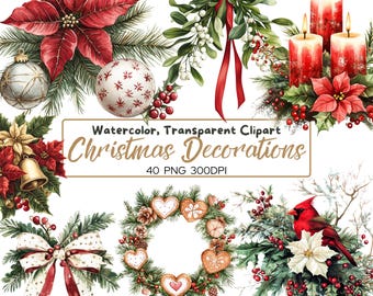 40 PNG Classic Christmas Decorations Clipart | Vintage Holiday Ornaments | Digital Download for Crafts & DIY Projects, Christmas ornaments