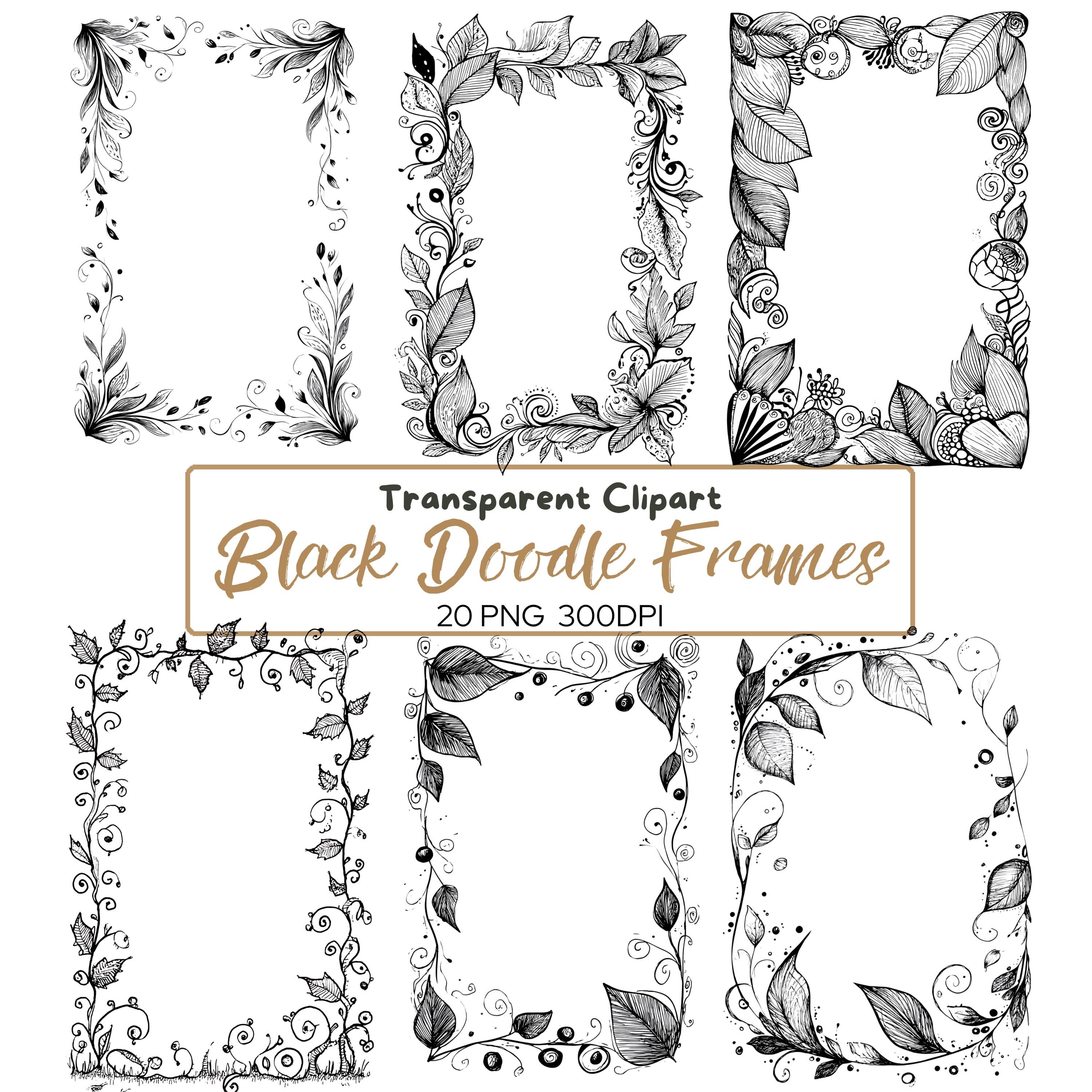 20 PNG DOODLE Black Frame Clipart, Black Floral Leaf Frame, wedding invitation, Minimalist Frames, Line Drawing Frame, Simple Frames png