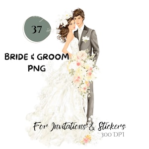 37 Clipart di coppia di sposi PNG / Illustrazione di sposa e sposo per inviti, sublimazione, adesivi / Matrimonio elegante PNG