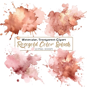 22 PNG Rosegold Color SPLASH Clipart, Akwarela Splash, Alkoholowy Kolor Atramentu Splash, Złoty Splash, Abstrakcyjny Clipart, Różowy Złoty Kolor Splash png