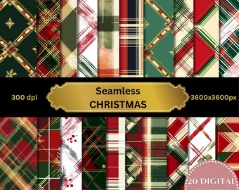Christmas Plaid Seamless Pattern, Red Green Holiday Paper (Digital Download)