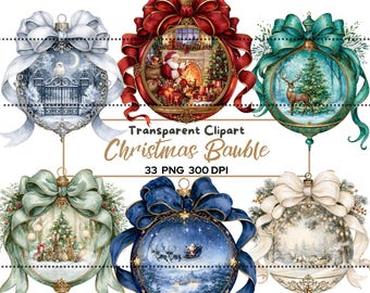 Christmas Bauble Clipart Bundle, Vintage Ornament PNG, Victorian Christmas Decorations, Holiday Ornament Clip Art, Christmas Sublimation