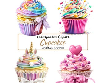 40 PNG Cupcake Clipart Bundle, Birthday Cake, Pastel Unicorn Cupcake, Pink Birthday Cupcakes, Chocolate Cupcake, Strawberry Blueberry Cake