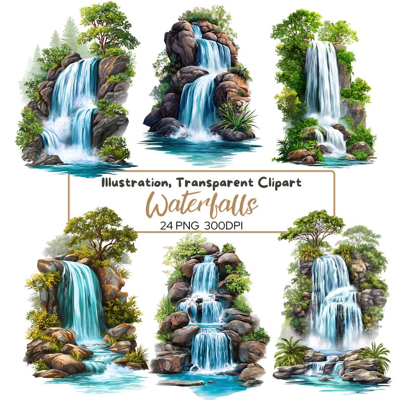 Waterfall Clipart: Nature Scene PNG Illustrations (digital Download) - Etsy