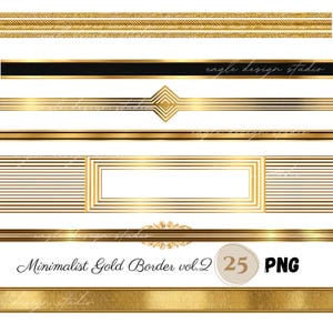 May include: A collection of minimalist gold borders in various designs, including geometric shapes and decorative elements. The borders are displayed against a white background, with the text "Minimalist Gold Border vol.2 25 PNG".