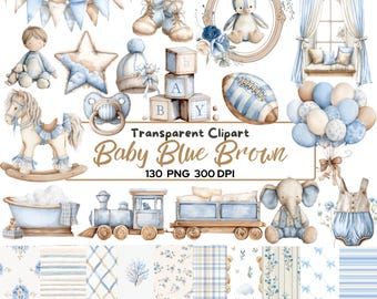 130 imágenes prediseñadas PNG de un caballero en acuarela, azul claro - imágenes prediseñadas de un niño marrón, juguetes de peluche PNG, imágenes prediseñadas para guardería, imágenes prediseñadas para baby shower