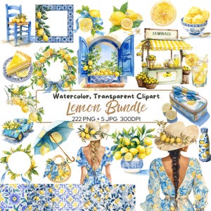 Amalfi citron akvarell clipart bunt, italiensk sommar citrus grafik (digital nedladdning)